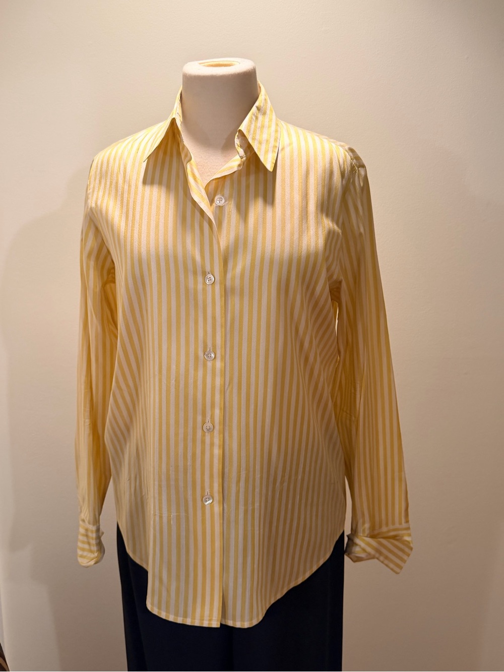 Ellen Tracy Yellow and White Striped Button-Front Shirt